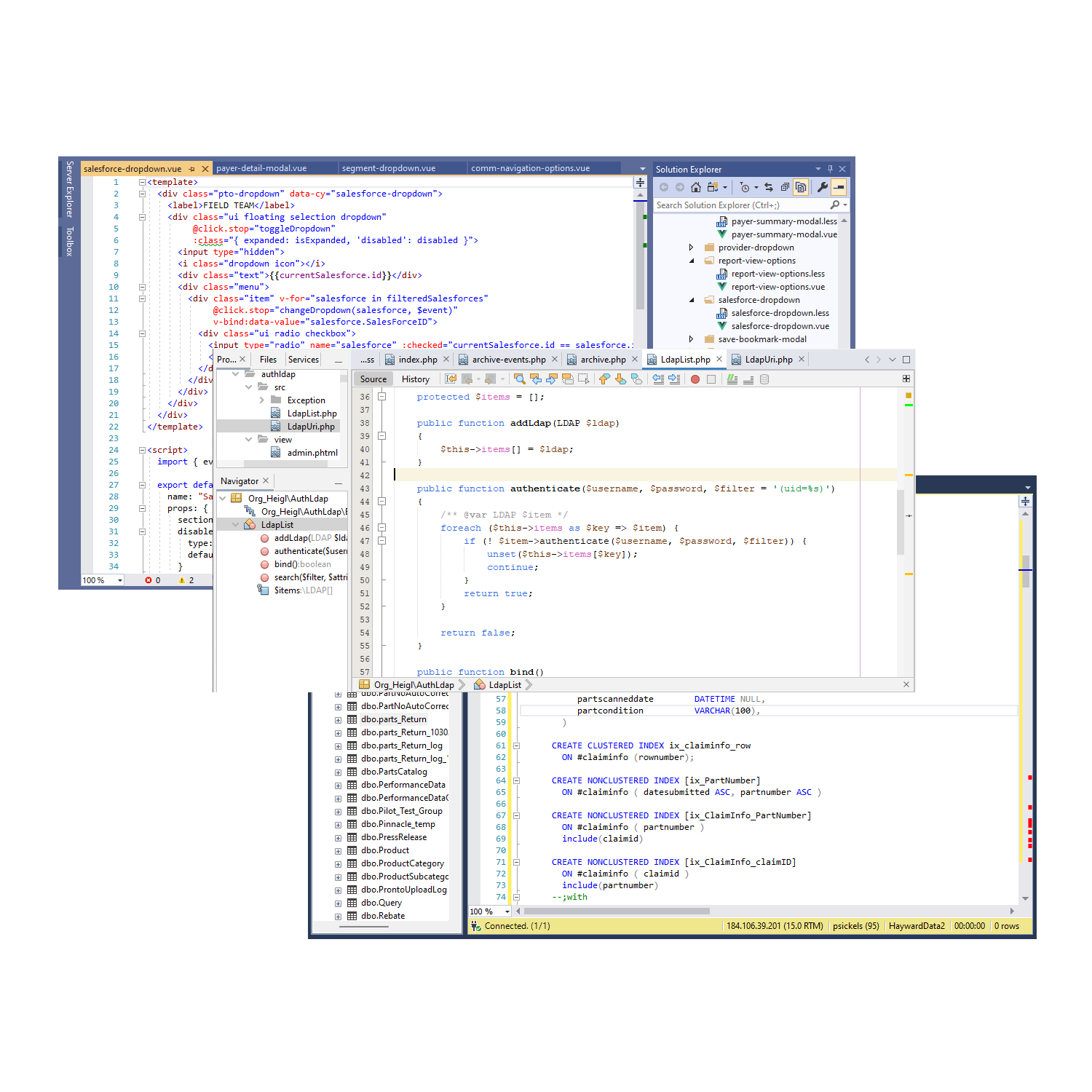 Screenshots: SQL Server Management Studio, Visual Studio, and Netbeans IDE